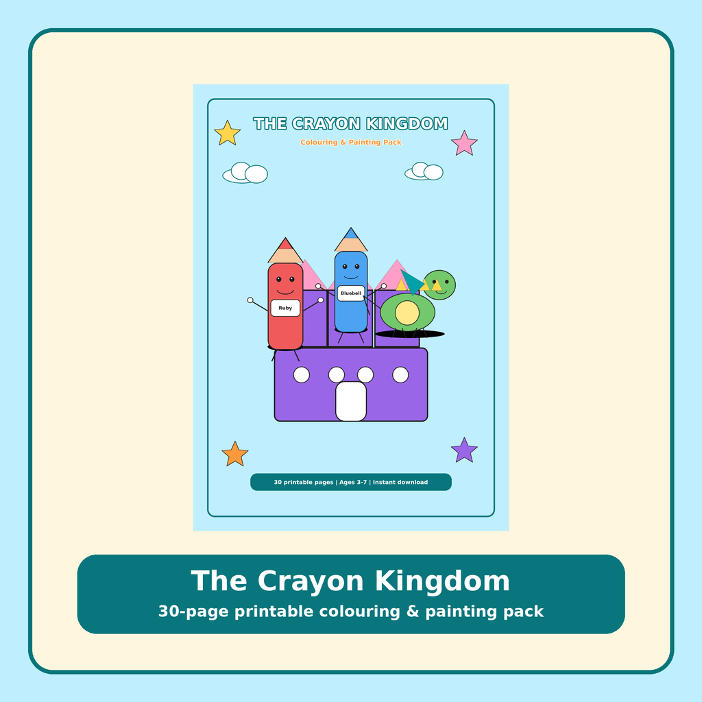 The Crayon Kingdom printable colouring and painting pack cover preview