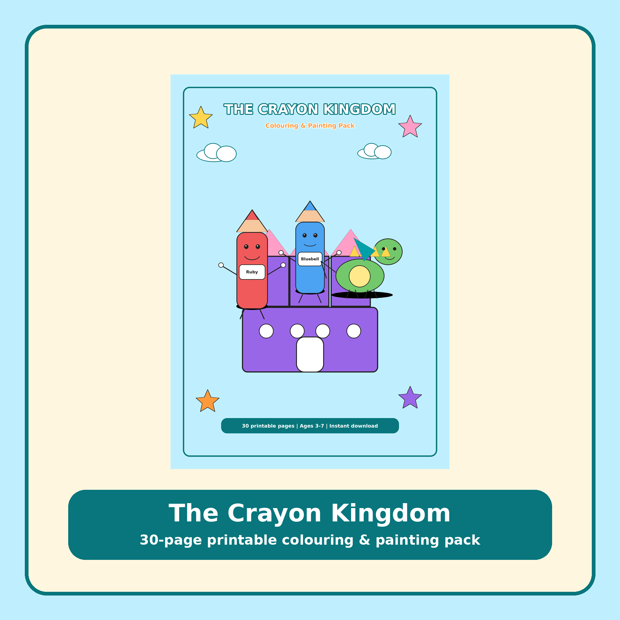 The Crayon Kingdom printable colouring and painting pack cover preview