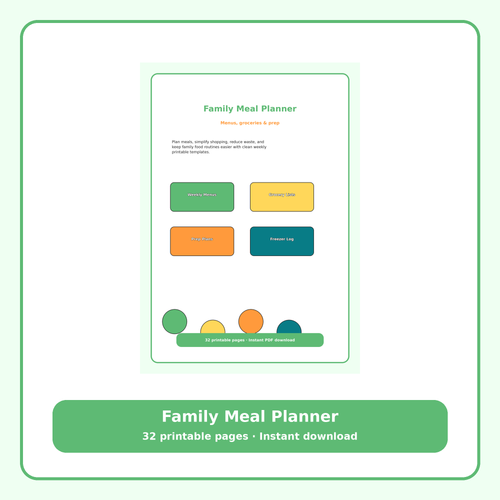 Family Meal Planner & Grocery List Bundle | 32 Printable Pages