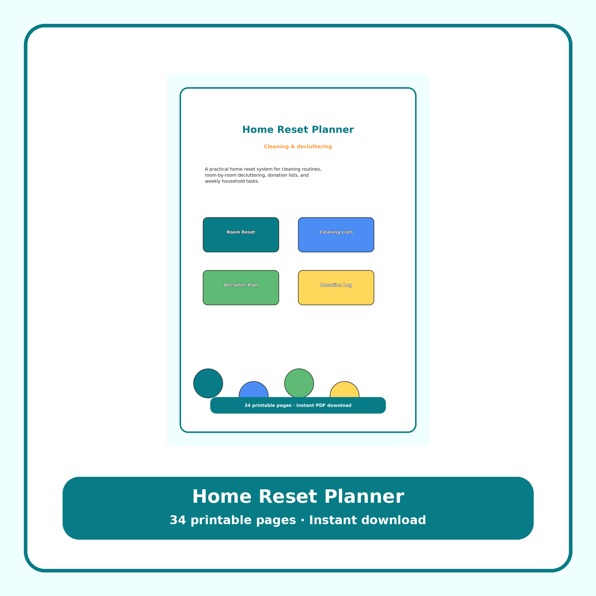 Home Reset Cleaning & Decluttering Planner | 34 Printable Pages