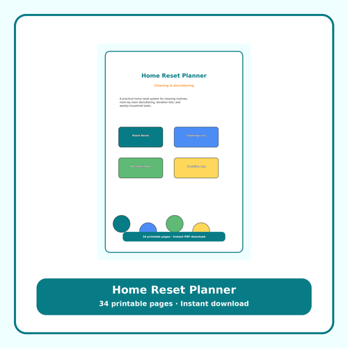 Home Reset Cleaning & Decluttering Planner | 34 Printable Pages