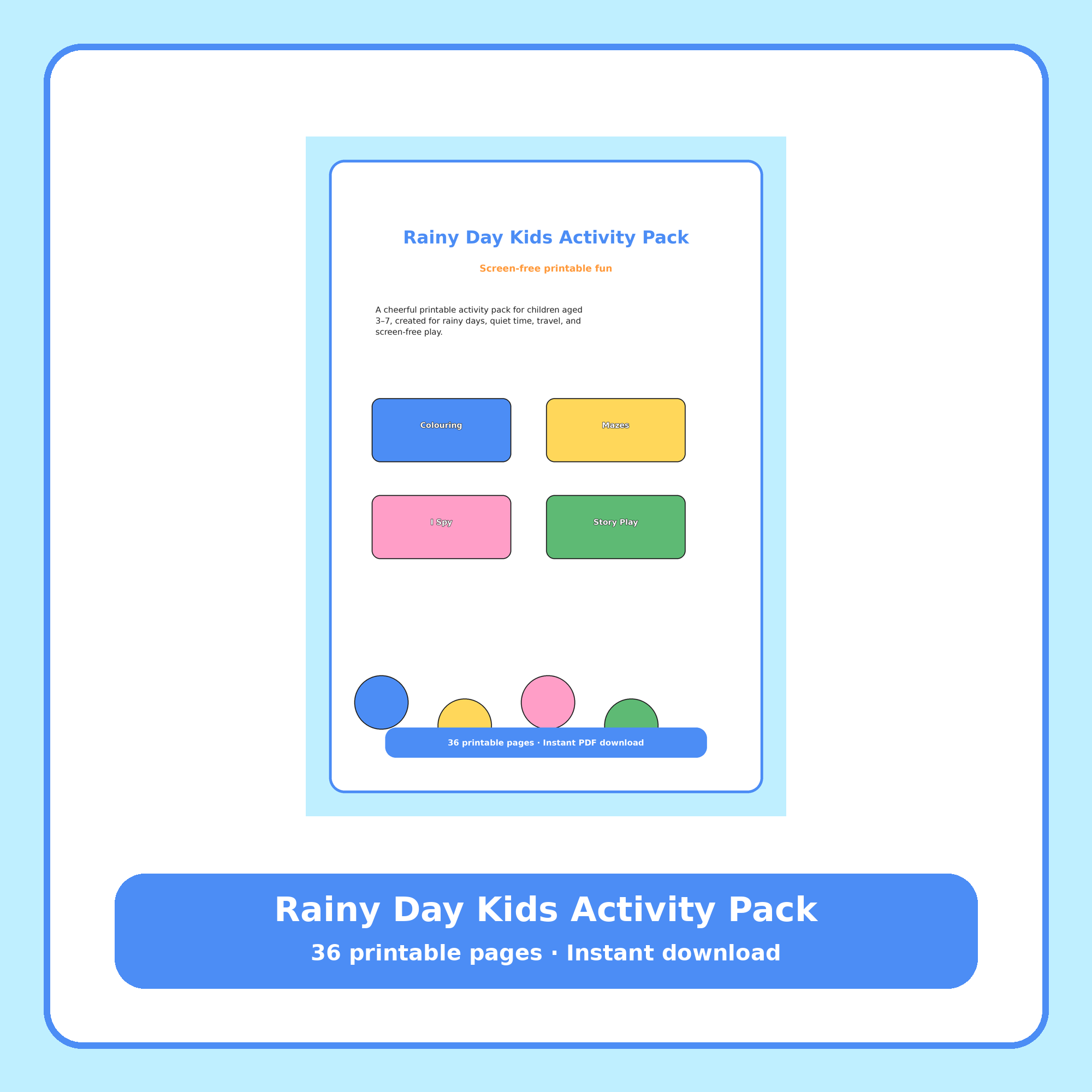 Rainy Day Kids Activity Pack | 36 Printable Pages